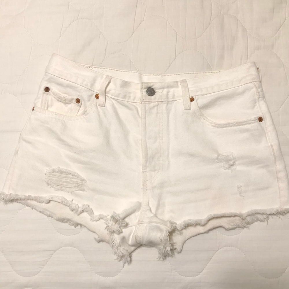 White Levi 501 Cut-Off Jean shorts Free People